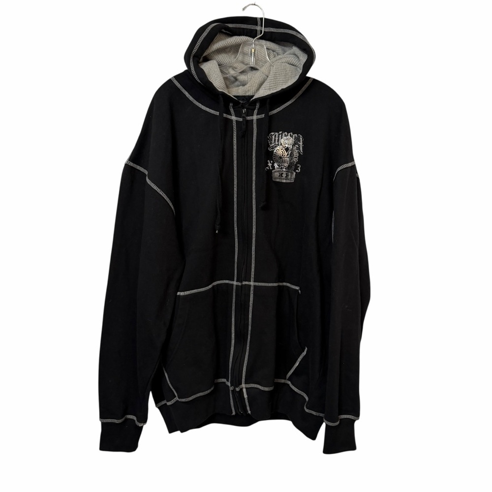 Graphic Hoodie Mens XXL Black Full Zip Silver Eagle Crest Crown Streetwear